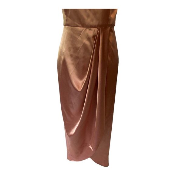 Norstrom After Six 6829 Midi Halter Dress Draped Prom Size 14 Dessert Rose - Picture 4 of 12